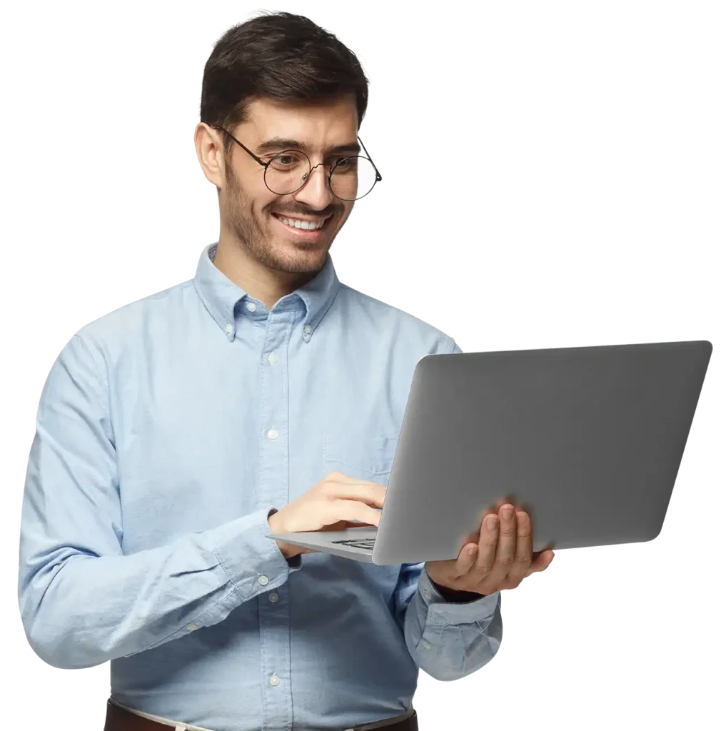 Accountant holding laptop