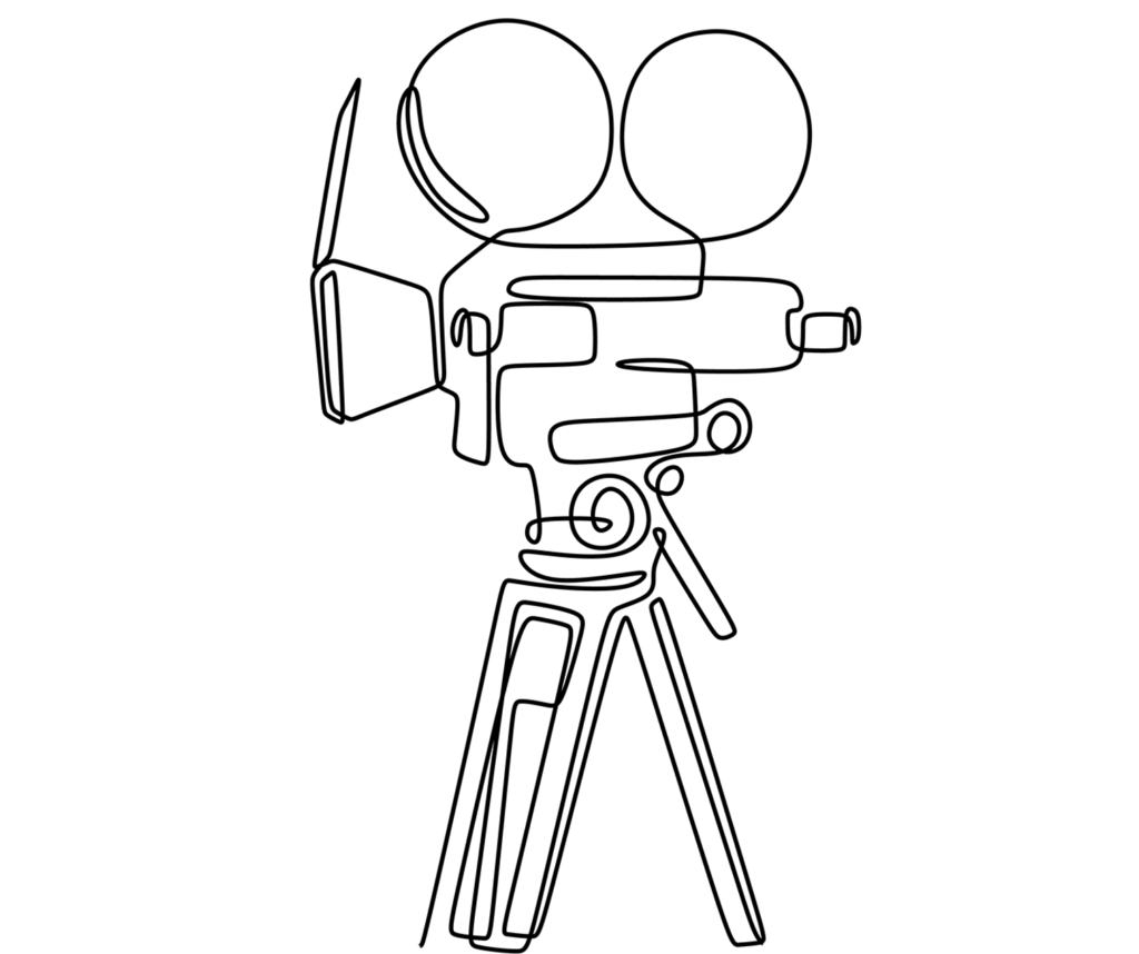 One line drawing of a film camera